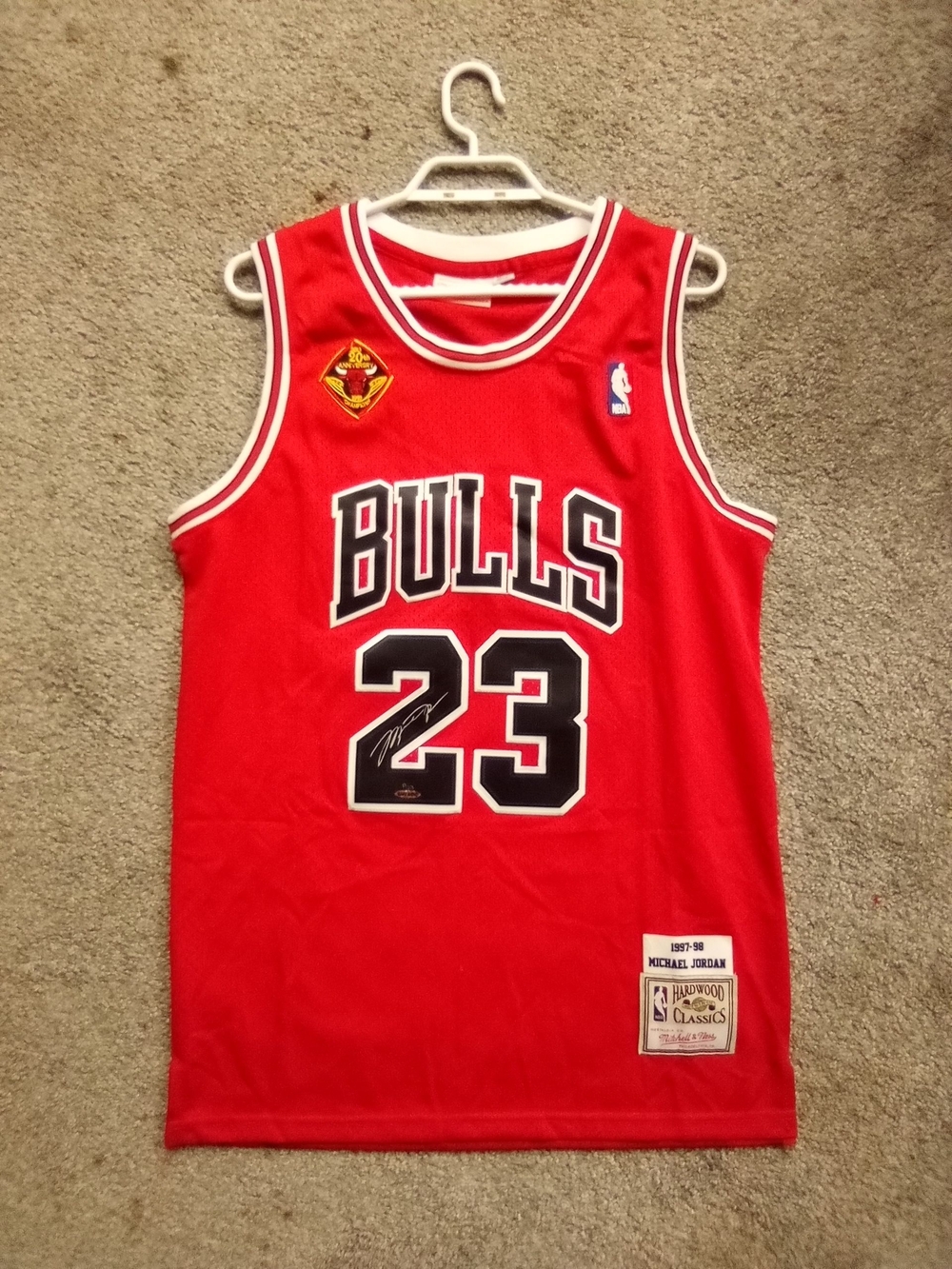 Mitchell & Ness Red Chicago Bulls #23 Signature  Jersey with White & Black Trim